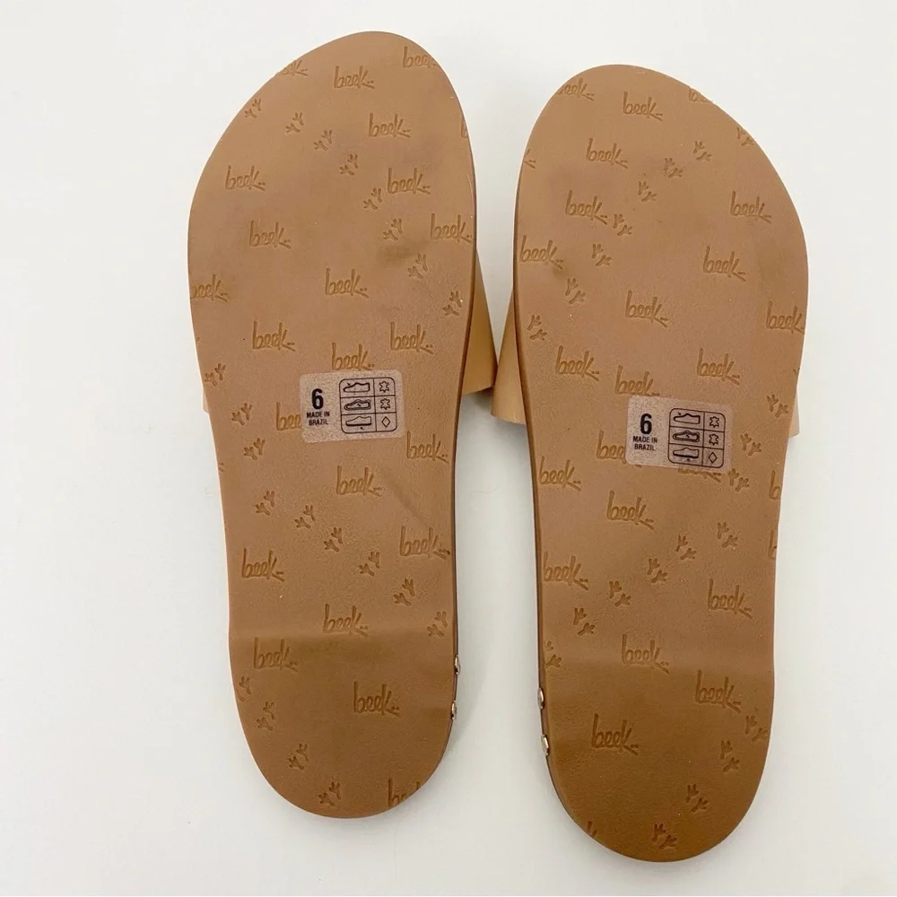 Beek Brazil Mockingbird Palm Tree Leather Sandals New Beach Tan Slides